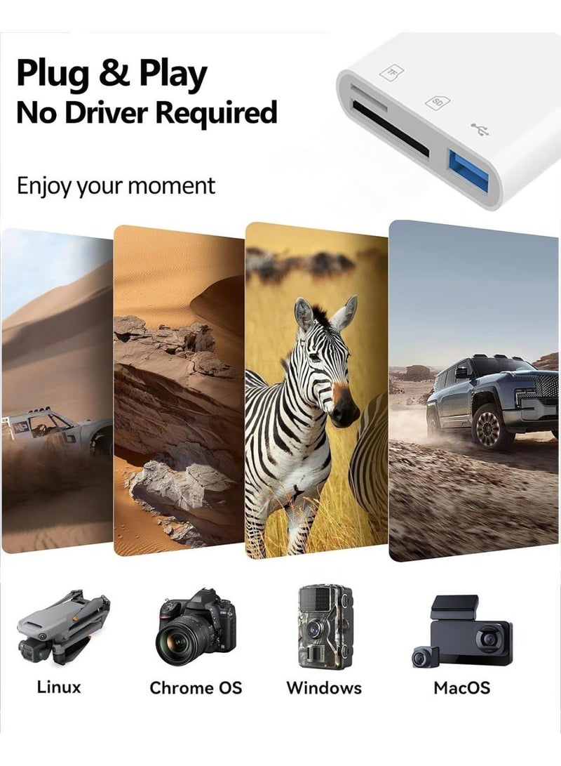 ليشب قارئ بطاقات SD لأجهزة iPhone، قارئ بطاقات ذاكرة لأجهزة iPhone، محول بطاقات SD لأجهزة iPhone، قارئ بطاقات كاميرا مزود بفتحات بطاقات SD و TF، التوصيل والتشغيل (3 في 2) - Image 4